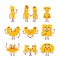 Cute Pasta Characters Emoji, Italian Wheat Food. Macaroni Mascots With Hands, Legs and Kawaii Smiling Faces