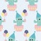 Cute pastel party cactus and balloons in a seamless pattern design