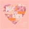 Cute patchwork heart pattern. Beautiful card for Valentine day. Vector illustration