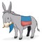 Cute and patriotic donkey with American pennant and saddle, Vector illustration