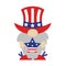 Cute patriotic gnome by July 4th. American Independence Day. A gray elf with a beard holds a star with the USA flag