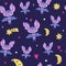 Cute pattern with bats, moon and stars. Good night nursery theme. Vector, clipart and jpg