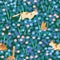 Cute pattern with cats walking in the meadow