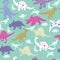 Cute Pattern of colorful different dinosaur