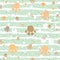 Cute Pattern with Golden dog paws with pastel blue stripes on beige background with tiny dots. Hand Drawn Design