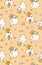Cute pattern seamless Halloween Ghost with Daisy Flowers isolated on Yellow Background. Idea for paper wrapping, wall paper,