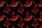 Cute pattern seamless wallpaper, cartoon style red watermelon on black background, for fashion fabric print, product pattern, gift