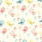 Cute pattern with small birds and music note.