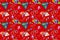 Cute pattern wallpaper seamless cartoon style with bright red background, colorful guppy pattern, can be connected infinitely, for