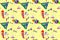 Cute pattern wallpaper, seamless cartoon style, cream yellow background, colorful guppy pattern, can be connected infinitely, for