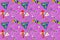 Cute pattern wallpaper, seamless cartoon style, purple background, colorful guppy pattern, can be connected infinitely, for