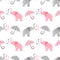 Cute pattern with watercolor elephants and umbrellas.