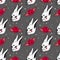 Cute pattern in wonderland motifs with white rabbit and roses