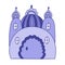 Cute patterned fairy tale castle with towers of kings and queens. Magic medieval castle for kids nursery, children