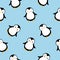 Cute penguin babies. Vector cartoon seamless pattern on blue background