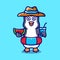 cute penguin in beach hat with Swim rings carrying watermelon and drink