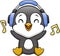 Cute penguin cartoon listening music with headphone