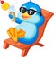 Cute penguin cartoon sitting on beach chair