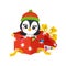 Cute penguin celebrates Christmas in present gift box