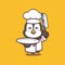 Cute penguin chef holding plate and knife