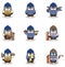 Cute Penguin engineers workers, builders characters isolated cartoon illustration.