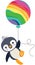 Cute penguin flying holding a rainbow balloon