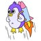 Cute penguin flying using space rocket, doodle icon image