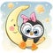 Cute Penguin girl on the moon