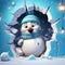 Cute penguin with hat and scarf coming out of hole crack in Christmas Winter scene background
