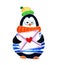 Cute penguin with heart and envelope dreams about love.