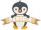 Cute penguin holding a ribbon banner with the word penguin