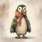 Cute Penguin Illustration In Beatrix Potter Style