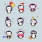 Cute Penguin Kawaii Clipart Sticker Set. Bird