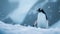 Cute penguin looking at camera in snowy Arctic landscape