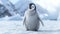 Cute penguin looking at camera in snowy Arctic landscape