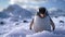 Cute penguin looking at camera in snowy Arctic landscape