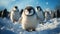 Cute penguin looking at camera in snowy arctic winter generated by AI