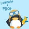 Cute penguin pilot costume with plane cartoon vector illustration