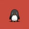 Cute Penguin On Red Background: Minimalistic And Inventive Character Design