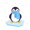 Cute Penguin with Red Cheeks Wearing Scarf Standing on Ice Plate Vector Illustration