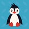 Cute penguin sitting sad. Vector illustration of arctic bird shows unhappy emotion. Sadness emoji. Smiley icon. Print