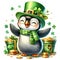 Cute Penguin St Patrick\\\'s Day Clipart Illustration AI Generative