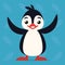 Cute penguin standing with raised wings. Vector illustration of arctic bird shows happy emotion. Smile emoji. Smiley
