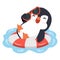 Cute Penguin swimming in rubber ring