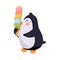 Cute Penguin Walking and Eating Ice Cream Vector Illustration