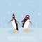 Cute penguin in winter costume. Merry Christmas greeting card. Wildlife animal cartoon character.