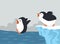 Cute penguins jumping on  Iceberg background