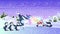 cute penguins skating on ice rink winter activities concept snowfall landscape background horizontal