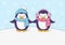 Cute penguins on snow background