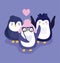 Cute penguins warm hat glasses hearts love bird animal cartoon wildlife